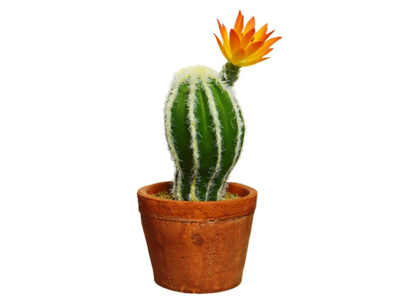 Искусственное растение в горшке КОКЕТЛИВЫЙ КАКТУС с оранжевым цветком, пластик, 18 см