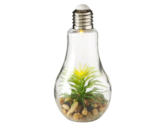 Декоративный светильник ЧУДО-КЛУМБА, теплая белая LED подсветка, стекло, пластик, батарейки, 23 см