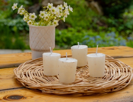 Набор свечей-столбиков МЕТАЛЛИК МРАМОР МИНИ, белые, 4.3x4.7 см, (упаковка 4 шт.)