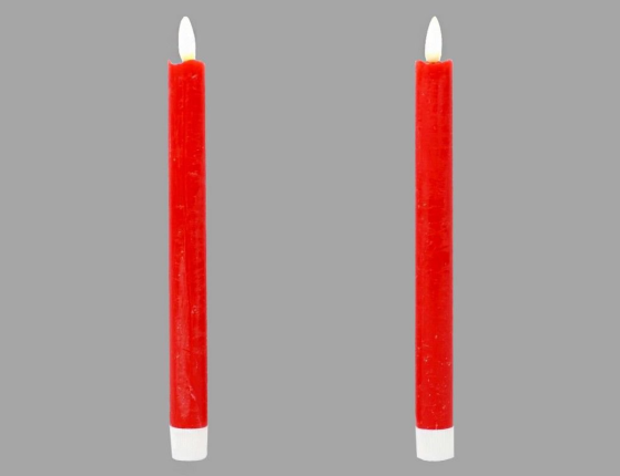 Набор свечей восковых МЕРЦАЮЩИЕ, красные, тёплый белый LED-огонь колышущийся, 25х2 см, 2 шт.