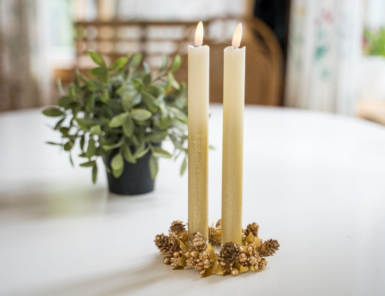 Набор восковых светодиодных свечей SOIREE ROMANTIQUE, золотой, имитация живого пламени, 25х2 см, 2 шт.