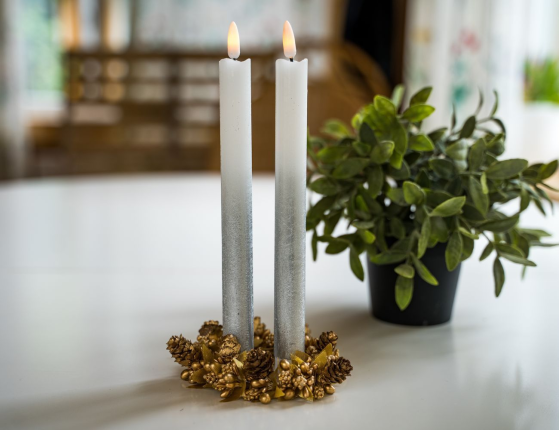 Набор восковых светодиодных свечей SOIREE ROMANTIQUE, серебряный, имитация живого пламени, 25х2 см, 2 шт.
