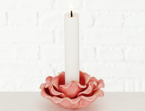 Керамический подсвечник РОЗАЙО для одной свечи, розовый, 11 см