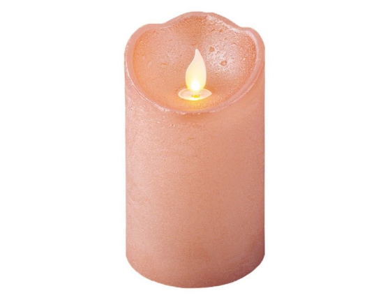 Светодиодная восковая свеча ПРАЗДНИЧНАЯ, розовая, тёплый белый LED-огонь колышущийся, 7.5х12.5 см, батарейки