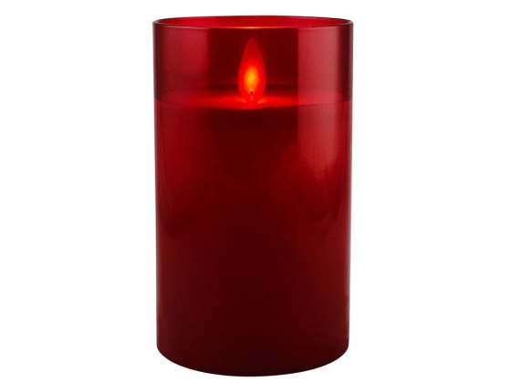 Восковая светодиодная свеча в стакане ROMANCE, красная, тёплый белый LED-огонь, колышущийся язычок, 7.5х12.5 см, батарейки