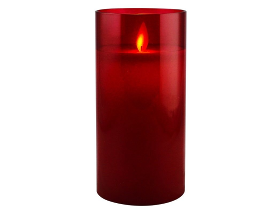 Восковая светодиодная свеча в стакане ROMANCE, красная, тёплый белый LED-огонь, колышущийся язычок, 7.5х15 см, батарейки