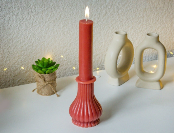 Декоративная свеча АНТИЧНОЕ ИЗЯЩЕСТВО с рифлёным основанием, светло-терракотовая, парафин, 25 см