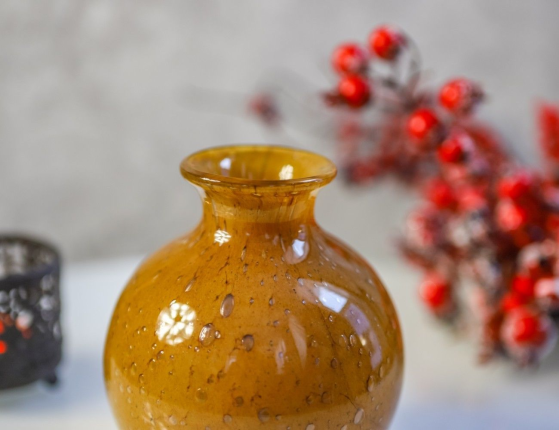 Декоративная ваза АМБРА СФЕРИКО малая, стеклянная, янтарная, 12 см