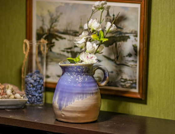 Декоративная керамическая ваза-кувшин ЛЕНДЕРТ, голубой, 13 см