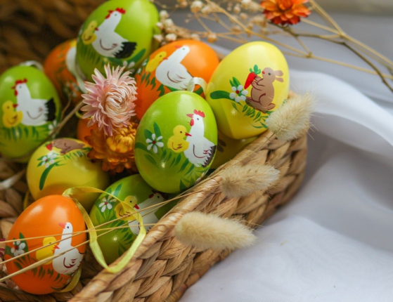 Декоративные пасхальные яйца ПТИЧИЙ ДВОРИК, натуральная скорлупа, 6 см, 12 шт., подвеска