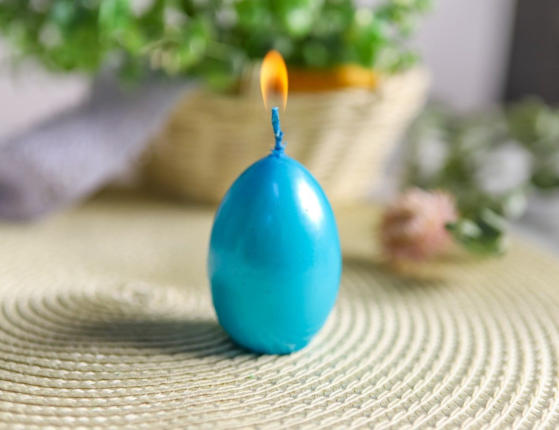 Пасхальная свеча-яйцо МЕТАЛЛИК голубая, 4х6 см