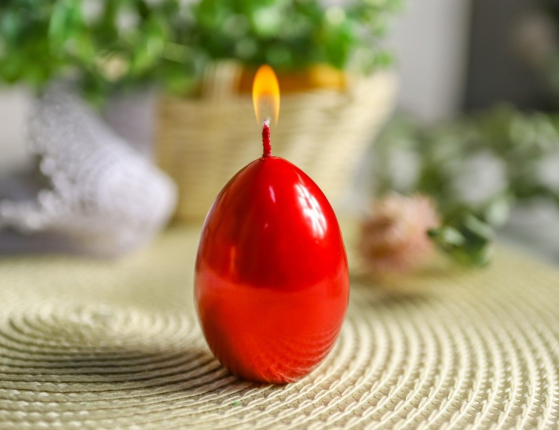 Пасхальная свеча-яйцо МЕТАЛЛИК красная, 4х6 см