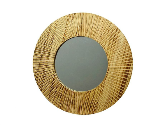 Декоративное зеркало ДЕРЕВЯННОЕ СОЛНЦЕ, светло-коричневая рама, 70 см