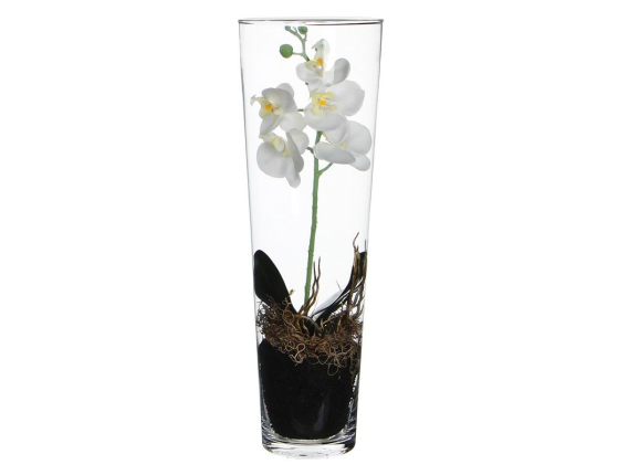 Искусственная орхидея ФАЛЕНОПСИС в высокой вазе, белый, 50 см
