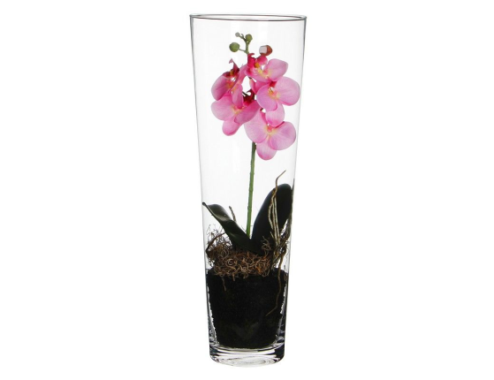 Искусственная орхидея ФАЛЕНОПСИС в высокой вазе, розовый, 50 см