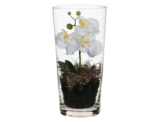 Искусственная орхидея ФАЛЕНОПСИС в конической вазе, белый, 30 см