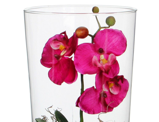 Искусственная орхидея ФАЛЕНОПСИС в конической вазе, тёмно-розовый, 30 см
