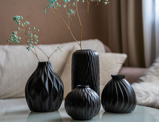 Набор керамических ваз ЗАЛИНА, чёрный, 4 шт.