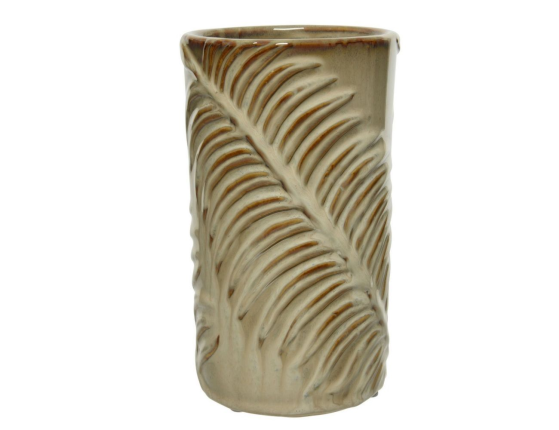 Керамическая ваза ПАЛЬМОВЫЙ МОТИВ, бежевая, 19 см