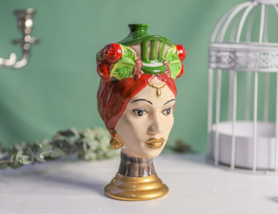 Керамическая ваза ЛАКШМИ с красными волосами, 18 см