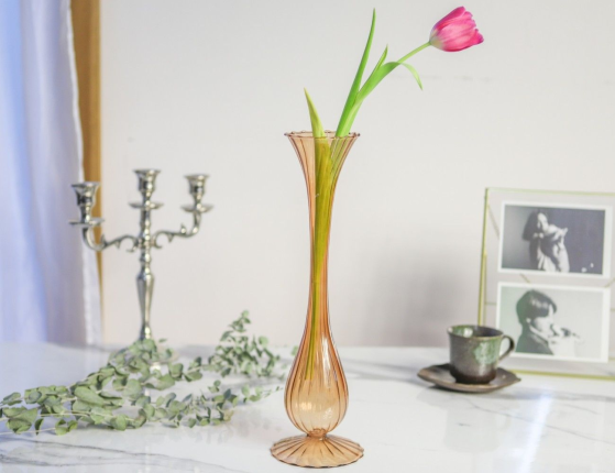 Стеклянная ваза АЛЬТО СОЛО, янтарная, 35 см