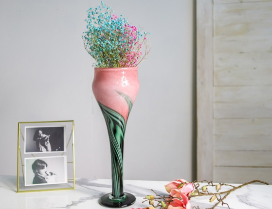 Дизайнерская ваза РАССВЕТНЫЙ БРИЗ, большая, розово-зеленая, 45 см