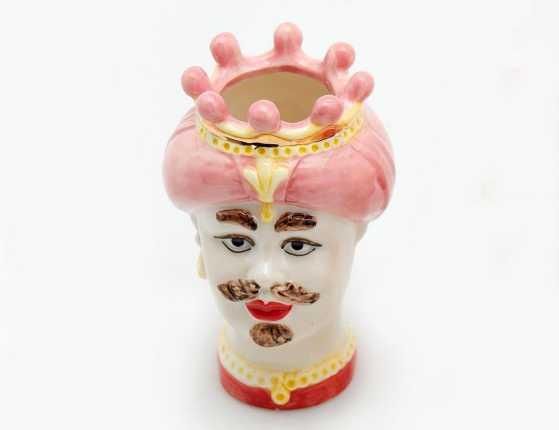 Сицилийская ваза ИСТОРИЯ ЛЮБВИ: МАВР В РОЗОВОМ, керамика,13  см