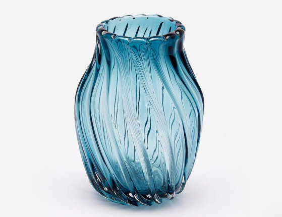 Декоративная ваза СИРОККО, стекло, синяя, 26 см