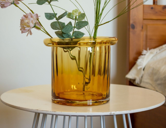 Декоративная ваза ТАЦЦА, стекло, янтарная, 16 см
