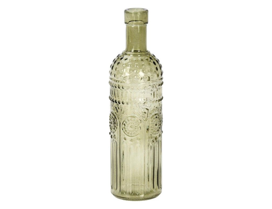 Декоративная ваза-бутыль БЕНЕЗЕТ, стекло, оливковая, 25 см