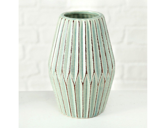 Фарфоровая ваза ЛОГОРАМЕНТО с рифлением, светло-зеленая, 21 см