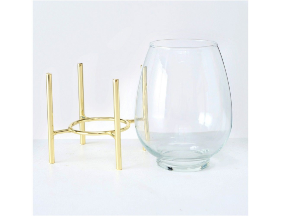 Стеклянная ваза на подставке КРОНЭ, стекло, металл, 21х15 см