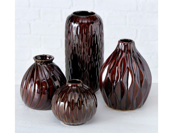 Фарфоровая ваза ВОСТОЧНЫЕ МОТИВЫ крупные волны, темно-коричневая, 15 см
