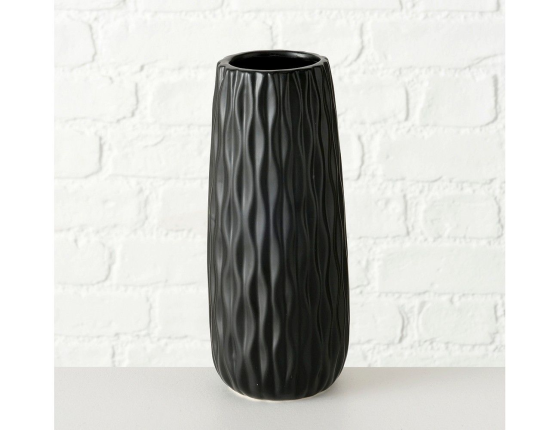 Керамическая ваза КАТРАМЕ мелкие волны, черная, 25 см