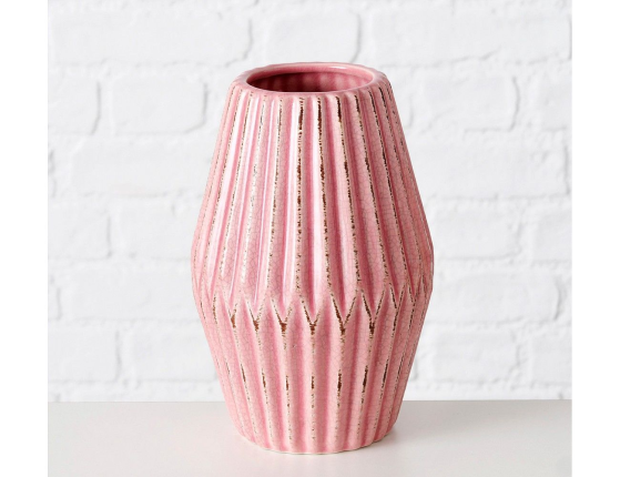 Фарфоровая ваза ЛОГОРАМЕНТО с рифлением, светло-розовая, 21 см