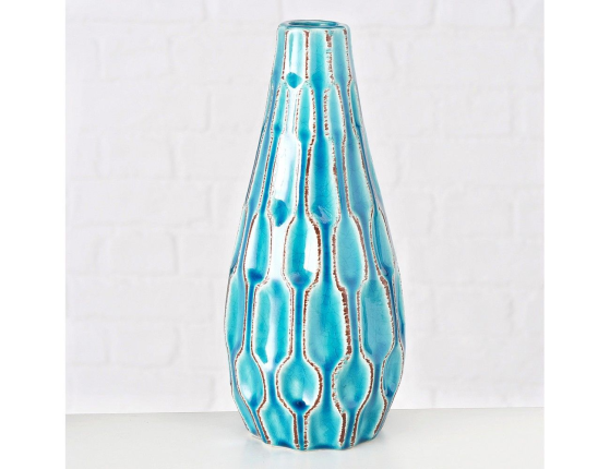 Керамическая ваза ЛОГОРАМЕНТО вытянутая, бирюзовая, 24 см
