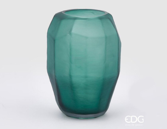 Стеклянная ваза МЯГКАЯ ИГРА ГРАНЕЙ, зелёная, 28 см