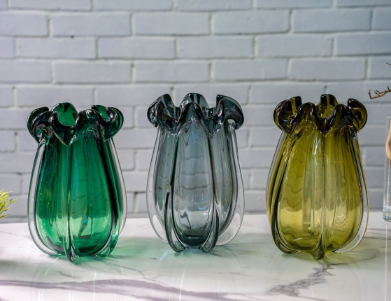 Стеклянная ваза АКВА ФЬОРИТТА, оливковая, 30 см
