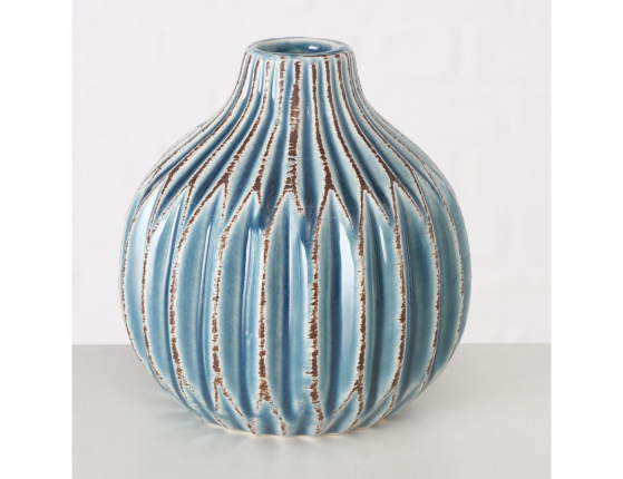 Керамическая ваза ЛОГОРАМЕНТО округлая с рифлением, бирюзовая, 11 см