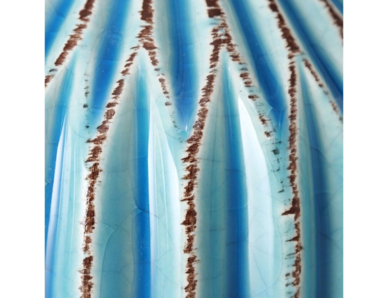 Керамическая ваза ЛОГОРАМЕНТО округлая с рифлением, голубая, 11 см