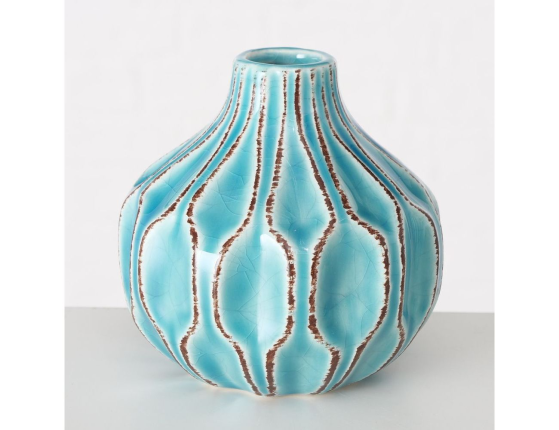 Керамическая ваза ЛОГОРАМЕНТО округлая с овальным рифлением, голубая, 11 см