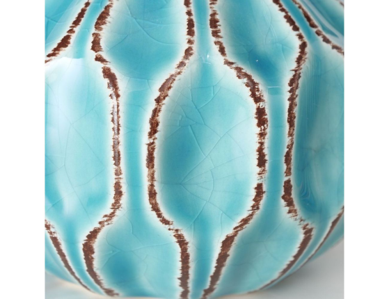 Керамическая ваза ЛОГОРАМЕНТО округлая с овальным рифлением, голубая, 11 см