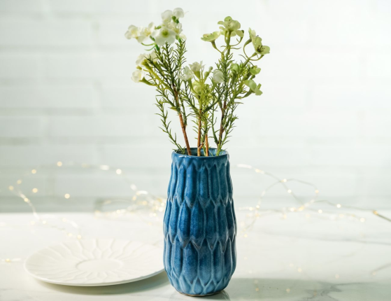 Керамическая ваза ВЕЧЕРНЯЯ АКВАРЕЛЬ, тёмно-голубая, 15 см