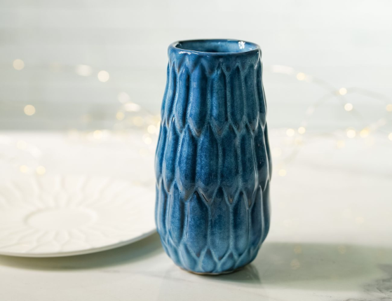 Керамическая ваза ВЕЧЕРНЯЯ АКВАРЕЛЬ, тёмно-голубая, 15 см