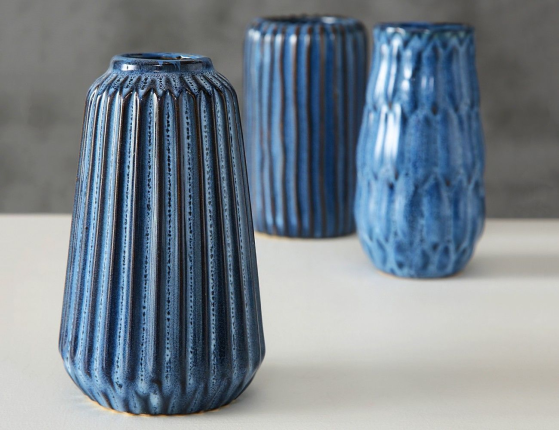Керамическая ваза ВЕЧЕРНЯЯ АКВАРЕЛЬ, трапециевидная, тёмно-голубая, 15 см