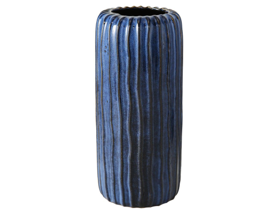 Керамическая ваза ВЕЧЕРНЯЯ АКВАРЕЛЬ, цилиндрическая, тёмно-голубая, 24 см