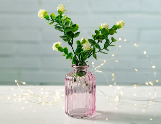 Стеклянная ваза-бутылка ЧАЙНАЯ РОЗА, бледно-розовая, 10 см