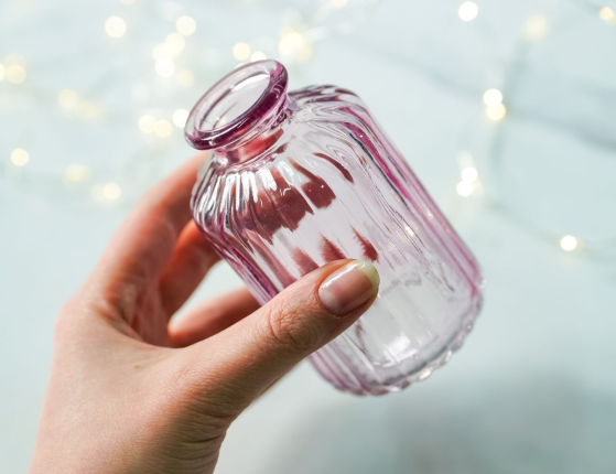 Стеклянная ваза-бутылка ЧАЙНАЯ РОЗА, бледно-розовая, 10 см