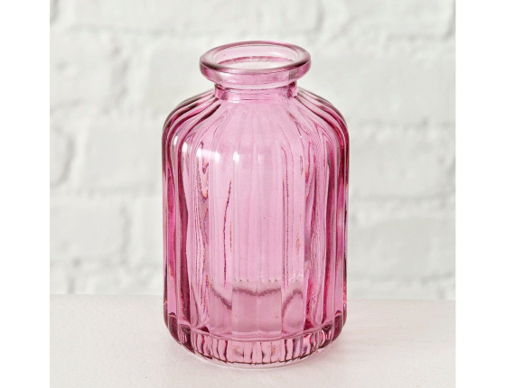 Стеклянная ваза-бутылка ЧАЙНАЯ РОЗА, светло-розовая, 10 см