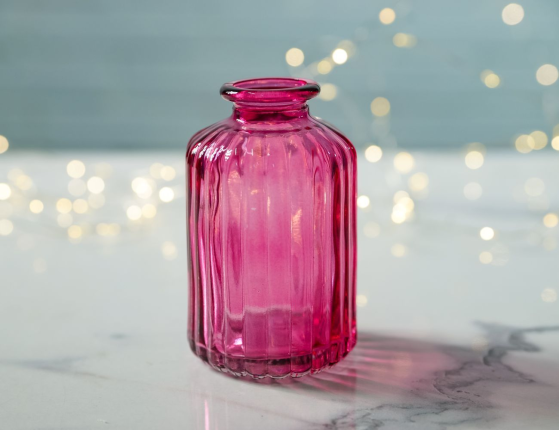 Стеклянная ваза-бутылка ЧАЙНАЯ РОЗА, розовая, 10 см